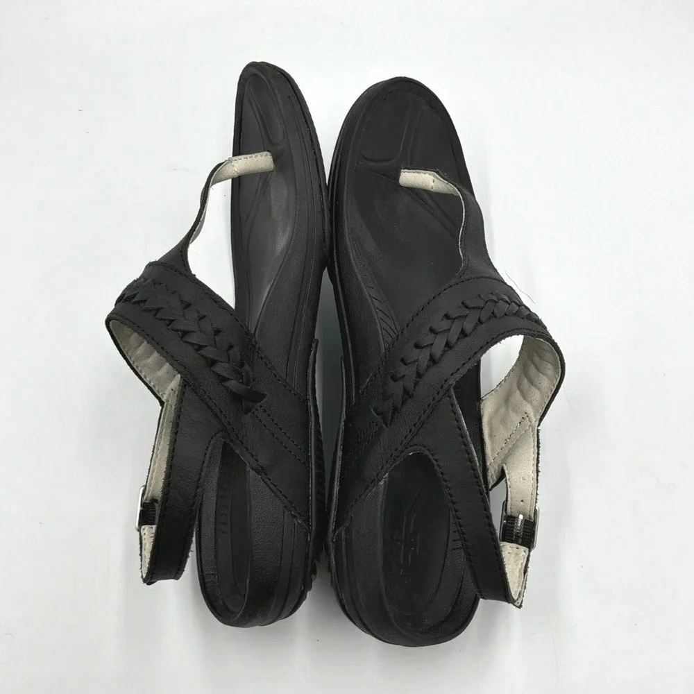 KURU Letti Sandals Womens 8 Black Braided Slingback Thong Comfort